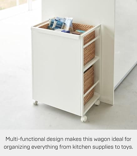 YAMAZAKI Home Tower Wheeled Wagon Cart with Adjustable Shelves and Hooks - Rolling Concealed Organization for Food, Pet Supplies, Or School Supplies, 24" - Steel - thumbnail 8