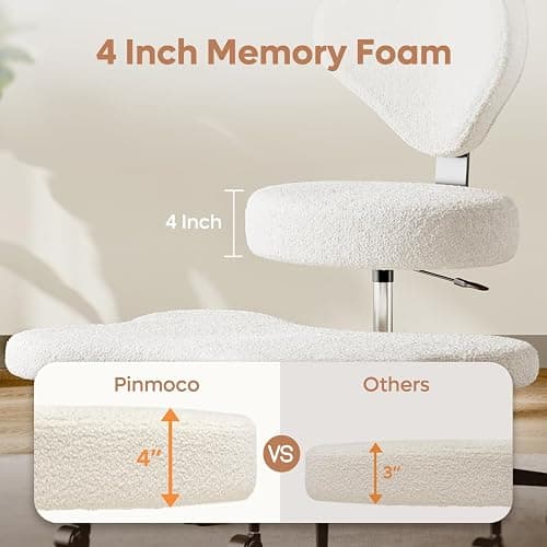 Pinmoco Ergonomic Cross Legged Chair, 360° Swivel Meditation Chair with Wheels, Height Adjustable Seat for ADHD, Strong Lumbar Support, Chic Home Office Furniture, Teddy Fabric, Off White thumbnail 9