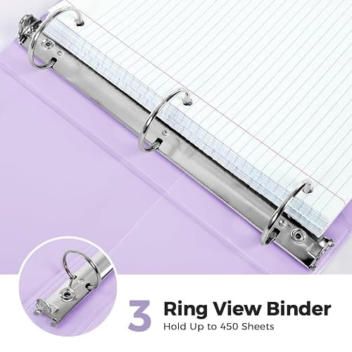 SKYDUE 2 Inch 3 Ring Binder with 8 Tab Dividers & 24 Labels, Large Capacity Pastel Binder Organizer for Letter Size Paper, Aesthetic School Binder for Documents, Office & Home Organization, Purple thumbnail 6