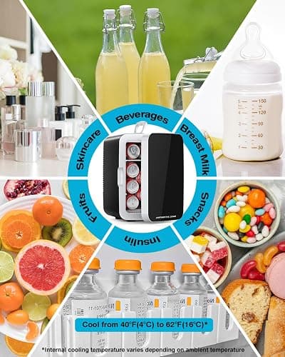 Antarctic Star Compact Mini Fridge, 10L Portable Small Refrigerator, 2.6 Gal Desktop Fridge with AC/DC Adapters, Small Cosmetics Cooler for Beverage, Food, Makeup, Bedroom, Office, Dorm, Black thumbnail 5