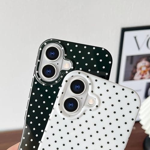 Yeddabox for iPhone 16 Case Cute Polka Dot Phone Case Soft TPU Slim Shockproof Phone Cover for Women Girls, White thumbnail 3