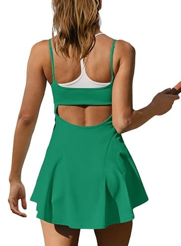Yanekop Womens Tennis Dress Athletic Dress with Shorts and Bra Golf Outfits Spaghetti Strap Workout Romper Dresses thumbnail 4