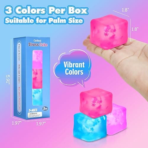 Fidget Toy Stress Cube 3 Pack,Cube Stress Ball with Snowflakes Inside,Mellow and Chill Touch,Classroom Prize Box Toys,Cube Squishies for Adults Kids Children Teens (Stress Cube 3 Pack) thumbnail 2