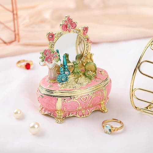 QIFU Elegant Pink Dressing Table Style Enamel Jewelry Trinket Box, Unique Gift for Family thumbnail 4