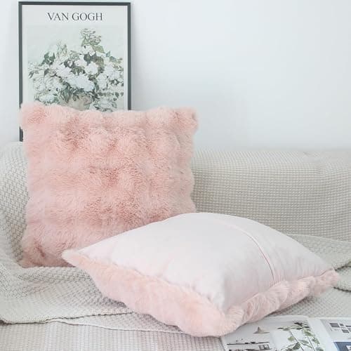 NIULAA Soft Fluffy Faux Fur Throw Pillow Covers 16x16 Blush Pink Set of 2 Luxury Thick Plush Cute Decorative Pillowcases for Sofa Couch Living Room thumbnail 2