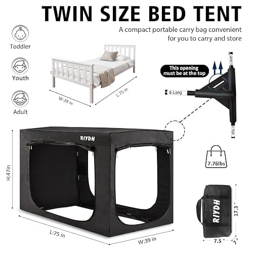RIYDH Bed Tent Twin Bed Canopy Tents for Adult - Portable Dream Tent Indoor Sleeping Tents 93% Blackout with 3 Doors Breathable Big Space thumbnail 2