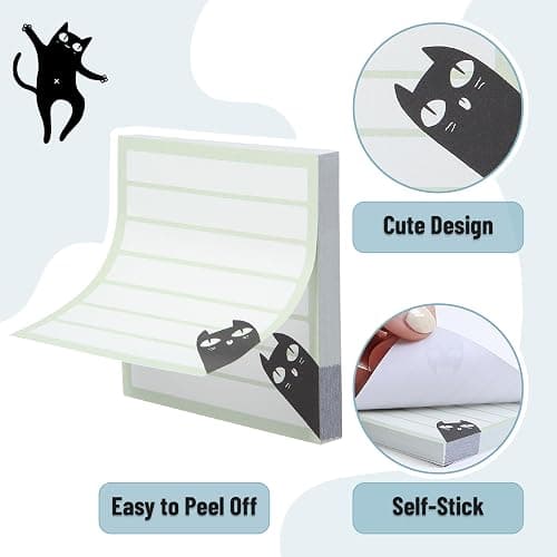 Mr. Pen- Black Cat Sticky Notes Set, 3" x 3", 6 Pads, 480 Sheets, Black Cat Sticky Notes, Memo Pads, Self-Stick Note Pad for Office, School, Home, Study & Organization thumbnail 5