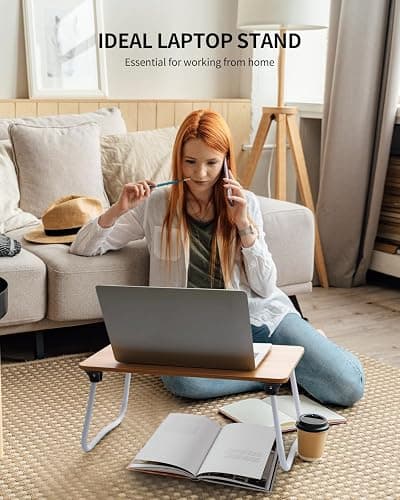 Ruxury Foldable Lap Desk Laptop Stand Bed Desk Table Tray, Breakfast Serving Tray, Portable & Lightweight Mini Table, Lap Tablet Desk for Sofa Couch Floor - Wood thumbnail 4
