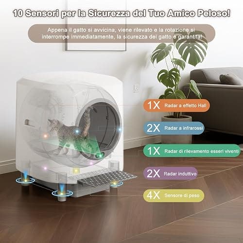 Ellenpent Lettiera Gatto Autopulente Silenziosa, Anti-Perdite/Schiacciamento/Odore, Lettiera Automatica Wifi per Gatti con APP, 90L Per Più Gatti, Svuotamento Con Un Solo Tasto, Facile da Pulire thumbnail 4