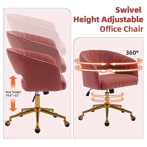 Westice Home Office Desk Chairs, Modern Velvet Desk Chair, Height Adjustable Swivel Vanity Chair with Golden Base, Ergonomic Chair for Vanity Study, Living Room Computer Room, Bean Paste Red thumbnail 4