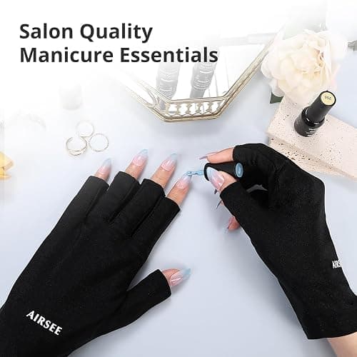 AIRSEE UV Gloves for Nail Lamp,Professional UPF50+ UV Protection Gloves for Manicures Nail Art,Fingerless Gloves That Shield Skin from The Sun and Nail Lamp (Black) thumbnail 4
