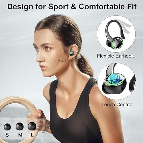 Wireless Earbuds, Bluetooth 5.4 Headphones Sports, 50H Playback Over-Ear buds with ENC Noise Cancelling Mic, Deep Bass Fitness Earphones Gym Running, IP7 Waterproof Headset with Earhook Workout thumbnail 4