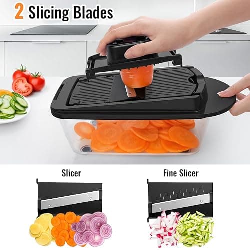 8 Blade All-in-1 Vegetable Chopper Mandoline Slicer with Container, Food Chopper, Onion Chopper, Veggie Cutter for Salad, Kitchen Gadgets Accessories Essentials, Black thumbnail 6