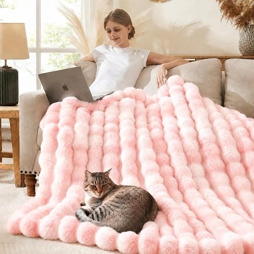 L'AGRATY Faux Fur Throw Blanket for Couch, 50'' x 60'', Tie-Dye Light Pink | Soft Cozy Bubble Fluffy Blanket for Sofa Bed, Thick Warm Plush Fuzzy Throw for Room Home Decor, Luxury Gift for Women Mom thumbnail 4