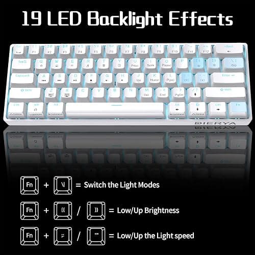 DIERYA 60% Mechanical Keyboard, DK61se Wired Gaming Keyboard with Blue Switches, LED Backlit Ultra-Compact 61 Keys Mini Office Keyboard for Windows Laptop PC Gamer Typist（White） thumbnail 6