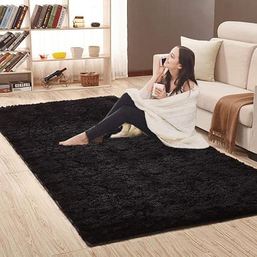 Merelax Soft Modern Indoor Shaggy Area Rug for Bedroom Livingroom Dorm Kids Room Home Decorative, Non-Slip Plush Fluffy Furry Fur Rugs Comfy Nursery Accent Floor Carpet 3x5 Feet, Black thumbnail 6