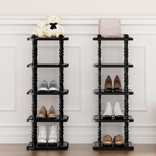 ZNYOPA 5-Tier Vertical Shoe Rack – Space-Saving Tall Narrow Shoe Organizer for Entryway, Closet, Stackable & DIY, Perfect for Small Rooms, Black thumbnail 2
