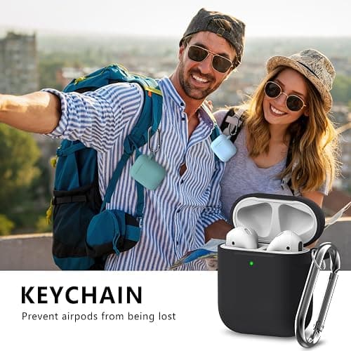 Ljusmicker for Airpods Case Cover with Cleaner Kit,Soft Silicone Protective Case Compatible with Apple AirPods 2nd/1st Generation Charging Case with Keychain,Shockproof AirPod Case for Women Men-Black thumbnail 6