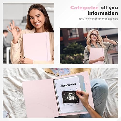 Ospelelf Vintage Hardcover 3 Ring 1 inch Leather Binder, Professional Binders Organizer Suitable for Letter Size Documents, Binder Dividers with Tabs, Faux Pink Leather thumbnail 5