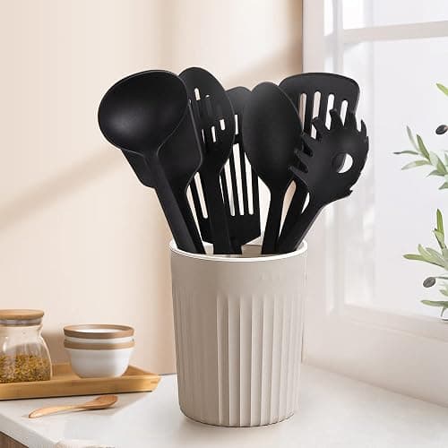 TJ POP Kitchen Utensils Set, 7PCS Cooking Utensils Set 410F° Heat Resistant & Non-stick Food Nylon Kitchen Gadgets Accessories For Cookware, BPA Free Kitchen Tools Gift (Black) thumbnail 2