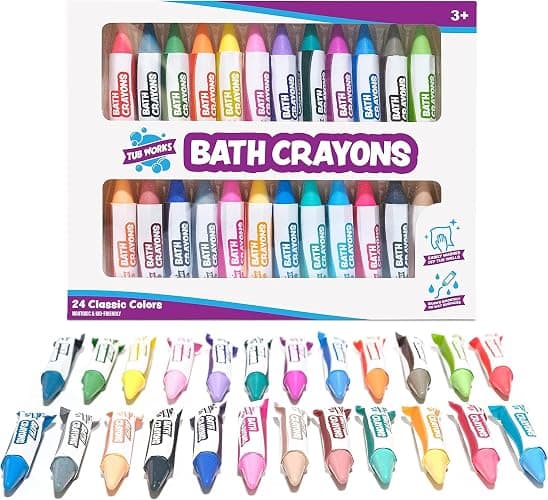 Tub Works® Smooth™ Bath Crayons Bath Toy, 24 Pack | Nontoxic, Washable Bath Crayons for Toddlers & Kids | Unique Formula Draws Smoothly & Vividly on Wet & Dry Tub Walls | Hexagon Grip Bathtub Crayons - Image 1