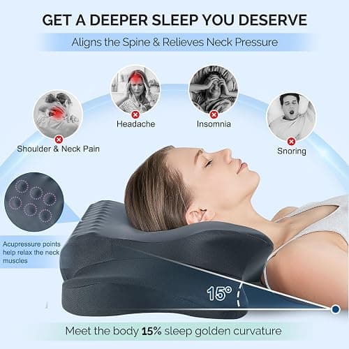 Cervical Pillow for Neck Pain Relief - Cooling Ergonomic Dual-Sided Orthopedic Neck Pillow with Ice Silk Pillowcase, Breathable Memory Foam Contour Pillow for Side, Back, Stomach Sleepers thumbnail 3