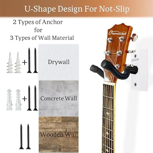 Onmiwod Guitar Wall Mount, White Hardwood Guitar Hanger, U-Shaped Guitar Wall Hanger Mount, Guitar Holder Hook Stand Wall for Acoustic, Electric Guitar, Banjo, Bass, Gift for Guitar Player thumbnail 3