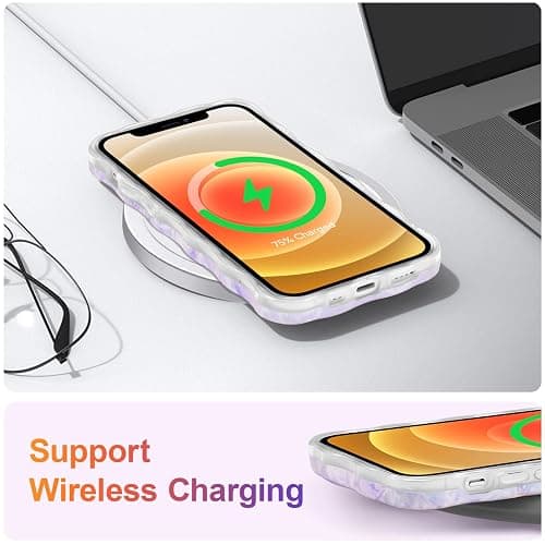 EYZUTAK Case for iPhone 12, Colorful Retro Oil Painting Flower Laser Glossy Pattern Cute Curly Wave Border Exquisite Phone Cover Stylish Durable TPU Protective Case for Girl Women - Light Purple thumbnail 6