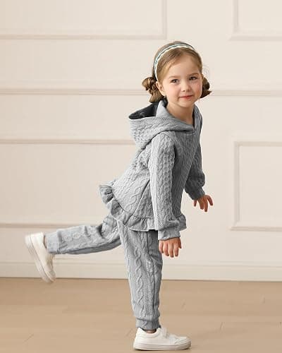Mioglrie Baby Toddler Girl Clothes Infant Fall Winter Outfits Hoodie Solid Color Sweatshirt Sweatpant Clothing Set 3M-3T thumbnail 3
