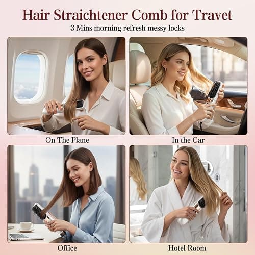 HRYYDS Go Brush Pro UK Cordless Hair Straightener Brush - Portable Rechargeable Ceramic Styling Brush with 4 Adjustable Heat Modes & LED Display, Perfect for Travel & Everyday Use (Cream White) thumbnail 5