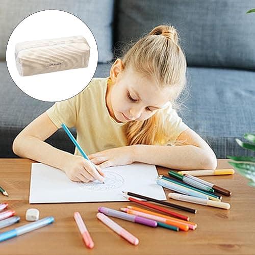 Mäppchen Aesthetic,Federmäppchen Mädchen,Cord-Stoff Pencil Case Aesthetic,Federtasche Erwachsene,Stifte Haves Study Must Schlamppermäppchen Etui Schule,Schulsachen für Kinder Teenage (Milchweiß) thumbnail 5