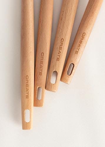 CREATE/Set d'utensiles de cuisine Sable et bois / 11 Utensiles de cuisine en silicone et bois hêtre naturel, sans BPA, jusqu'à 230°C thumbnail 6