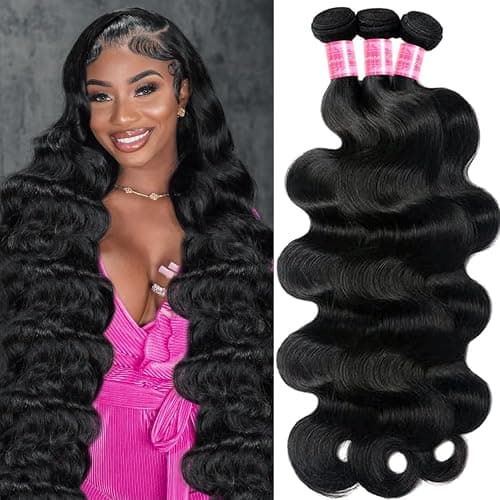 12A Human Hair Bundles 12 14 16 Inch Body Wave 3 Bundles Human Hair 100% Unprocessed Brazilian Virgin Hair Extensions Real Human Hair Quick Weave Hair Bundles for Women Double Weft Natural Black - Image 1