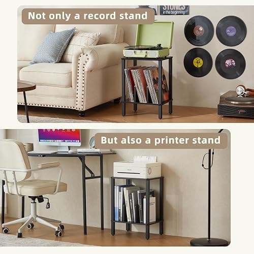LELELINKY 2-Tier Record Player Stand with Vinyl Record Storage up to 100 Albums, Bedroom Record Holder and Multi-Functional End Table for Living Room, Black thumbnail 6