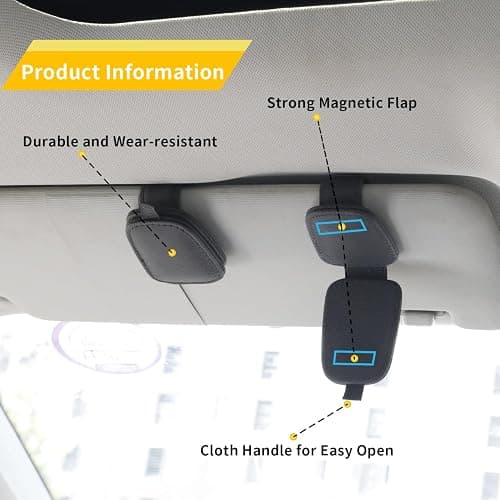 Yuoyar Sunglass Holder for Car, Magnetic Leather Sunglasses Holder and Ticket Card Clip, Car Visor Accessories, 2 Packs (Black) - Black thumbnail 4