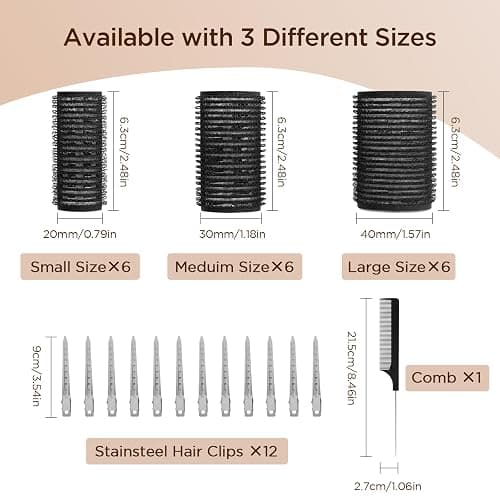 Romon 31 Pièces Bigoudis Cheveux Set, 18 Rouleaux Cheveux Chauffant Heatless Curling avec 3 Tailles 40mm 30mm 20mm avec 12 Pinces à Cheveux et 1 Peigne pour Tous Les Cheveux Courts, Moyens Ou Longs thumbnail 2