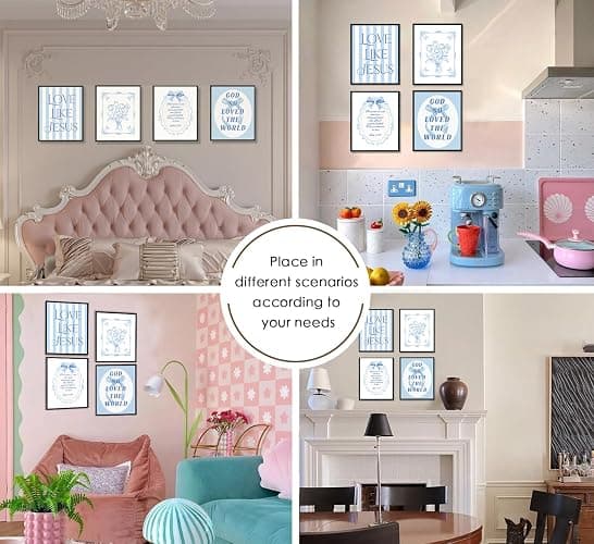 ULEGIE Coquette Blue Bow Bible Poster Wall Art Decor, Jesus Wall Art Decor,Blue Room Decor for Teen Girls, Bow Decor Bedroom, Light Blue Room Decor for Girls Room Living Room Bedroom, 8x10 Inches Unframed Set of 4 thumbnail 6