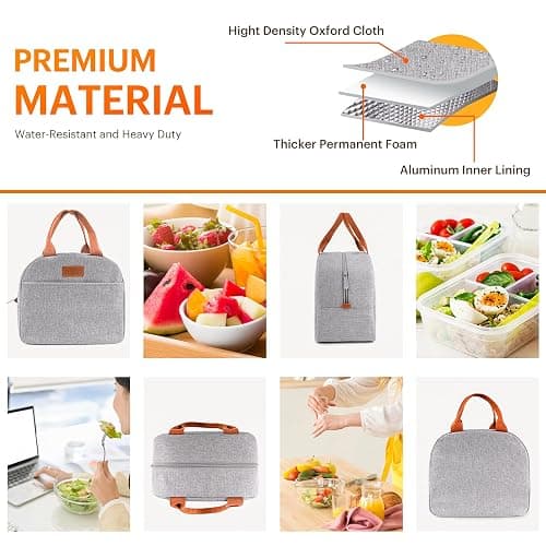 Lunch Bag for Women & Men Adult Insulated Lunch Box, Small Leakproof Cooler Food Lunch Containers Reusable High Capacity Lunch Tote Bags for Work, Travel, Outdoor (Grey) thumbnail 5