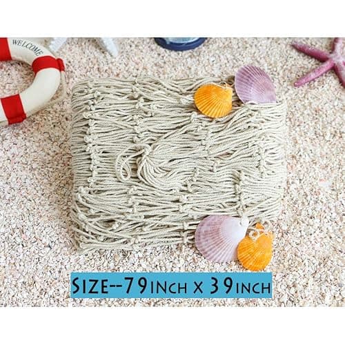 Natural Fishing Net Decor with Shells 79 Inch Beach Theme Decor for Party Home Bedroom Wall Hanging Fish Net Decorations thumbnail 2