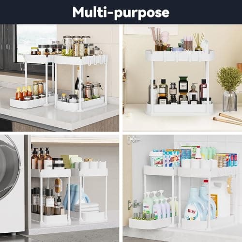 Ukeetap 2 Pack Multi-Purpose Pull-Out Storage Organizers, Under Sink & Cabinet Storage, 12.8 Inch, White thumbnail 6