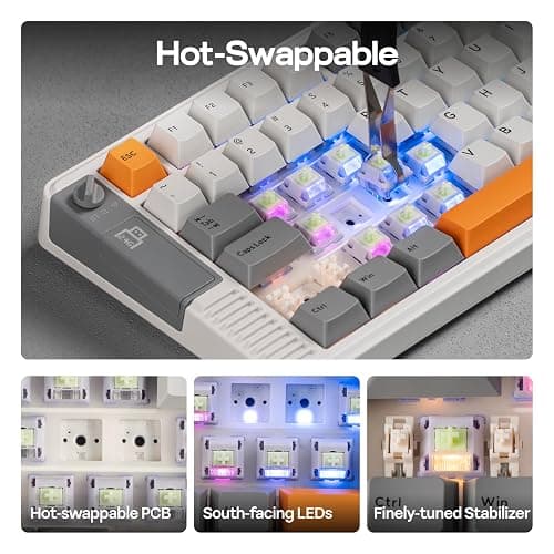 EPOMAKER RT85 Wireless Mechanical Keyboard with Joystick & DIY Screen, 8000mAh, BT/USB/2.4Ghz, Hot-Swap, PBT Keycap, Creamy Gasket, 75% Gaming Keyboard, US QWERTY (White, Creamy Jade Switch) thumbnail 6