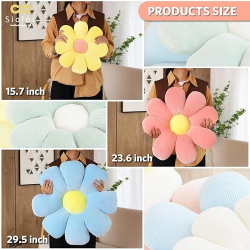 Sioloc Flower Pillow,Flower Shaped Throw Pillow Butt Cushion Flower Floor Pillow,Seating Cushion,Cute Room Decor & Plush Pillow for Bedroom Sofa Chair(Red,23.6'') - Red - 23.6 Inches thumbnail 5