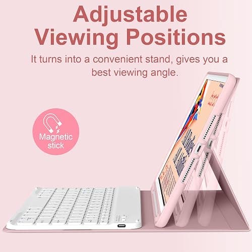 BQDIYOO Keyboard Case for iPad 9th/8th/7th Generation(2021/2020/2019), 10.2 inch iPad 9/8/7 Case with Keyboard, Auto Wake Sleep Cover with Pencil Holder, Pink thumbnail 5
