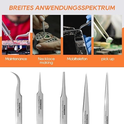 TOWOT Precision Tweezers, Stainless Steel Pointed Tweezers for Craft, Electronics, Soldering, Experimental Work, Jewelry-Making, Non-Magnetic Industrial Tweezers thumbnail 5