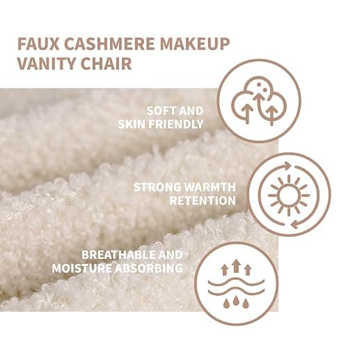 Ermnois Modern Faux Cashmere Home Office Chair, Height Adjustable Desk Chair with Back and Wheels for Living Room, Swivel Make-up Vanity Armless Chairs for Girls and Women (1, Cream) thumbnail 6