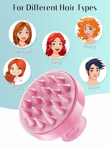 HEETA Scalp Massager Hair Growth, Soft Silicone Scalp Scrubber Shampoo Brush for Exfoliation, Dandruff Removal Head Massage Stress Relax, Wet & Dry Use for Thick Thin Curly Hair Care, Cherry Pink thumbnail 6