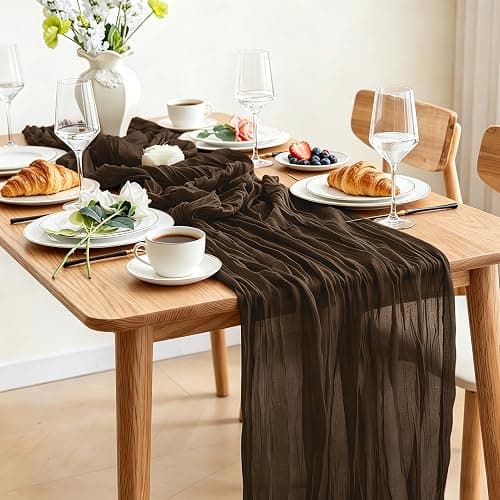 Cheesecloth Table Runner Brown, 300 x 90 CM Table Runner Bohemian-style Gauze Rustic Gauze Fabric Tablecloth for Wedding, Parties, Christmas and New Year's Eve Table Decoration thumbnail 6