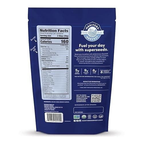 Manitoba Harvest Whole Organic Flaxseed, 5g Plant Based Protein and 9g Omegas 3 & 6 per 30g Serving - Perfect for Smoothies, Yogurt & Cereal - Non-GMO, Organic, Vegan, 10oz (Pack of 1) thumbnail 2