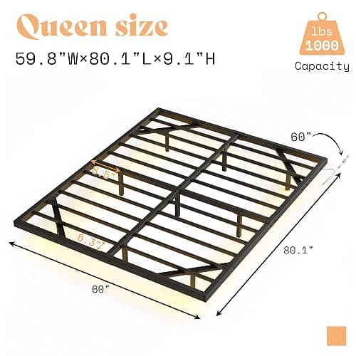AMERLIFE Queen Size Floating Bed Frame, Queen Bed Frame with LED Light, Heavy Duty Metal Platform Bed, No Box Spring Needed/Noise Free/Black thumbnail 3