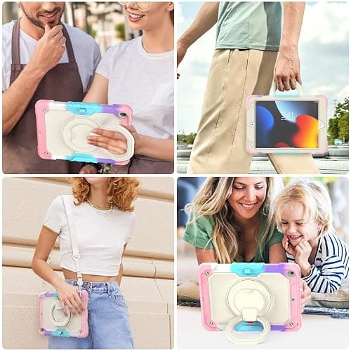 SEYMAC stock Shockproof Tablet Case for iPad 9th/8th/7th Generation 10.2 inch, Full-Body Drop Protection Case with Pencil Holder & [360 Ring Handle Stand] Screen Protector (Colorful Pink) thumbnail 4
